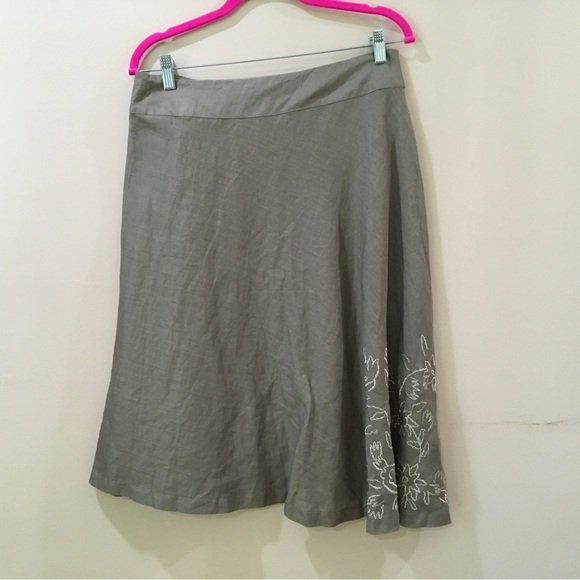 Saint Tropez West 100% Linen A Line Skirt Taupe women’s Medium Boho Embroidery - Picture 3 of 5